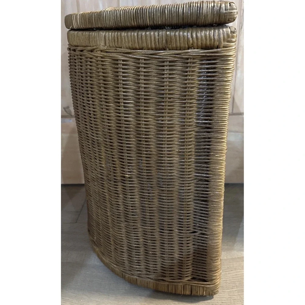 Boho Wicker Laundry Hamper w/ Lid Removable Cotton Liner Rattan Basket Natural